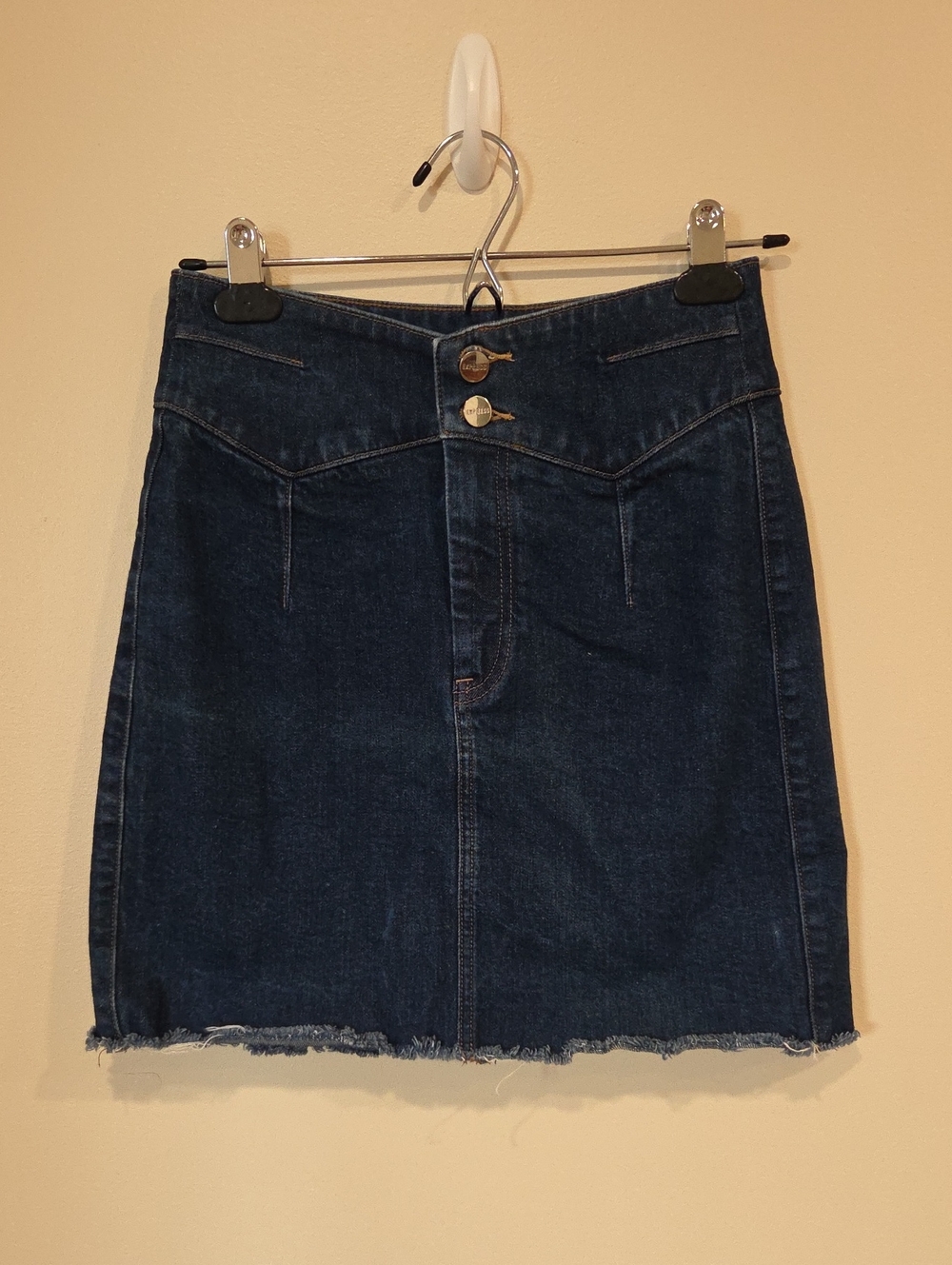 Express Dark Blue Denim Mini Skirt with Button Zip Front